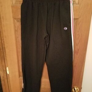 Champion Black Track Pants with Red and White Stripes